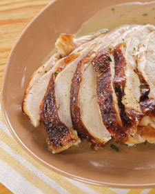 Image of Roasted Turkey Breast And Natural Jus With Mushroom, Brown Butter, And Sage Stuffing, Martha Stewart