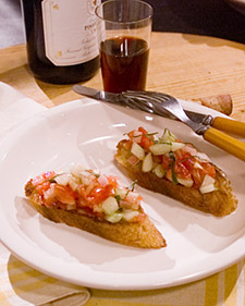 Bruschetta with Tomatoes, Cucumbers, and Basil