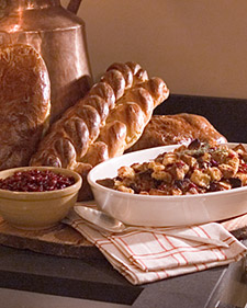 Cornbread and Pumpkin Challah Stuffing with Dried Fruit