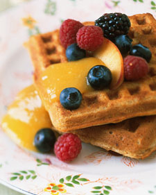 Oat and Whole-Wheat Waffles with Mango Sauce