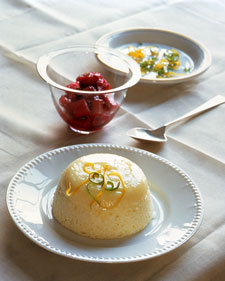 Citrus Sponge Pudding with Rhubarb Sauce