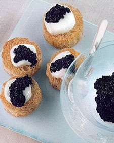 Toasted Brioche Rounds with Creme Fraiche and Caviar