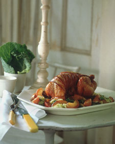 Image of Guinea Hen With Bacon, Cabbage, And Apples, Martha Stewart