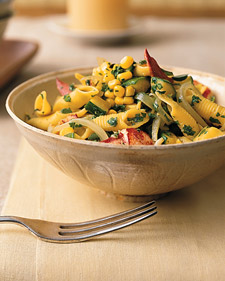 Penne with Lobster, Corn, Zucchini, and Arugula