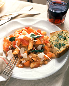 Penne with Tomatoes and Pancetta and Chicories with Vinaigrette