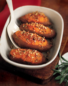 Twice Baked Sweet Potatoes with Sage and Pecans