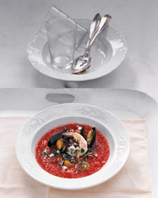 Gazpacho with Shrimp and Mussels